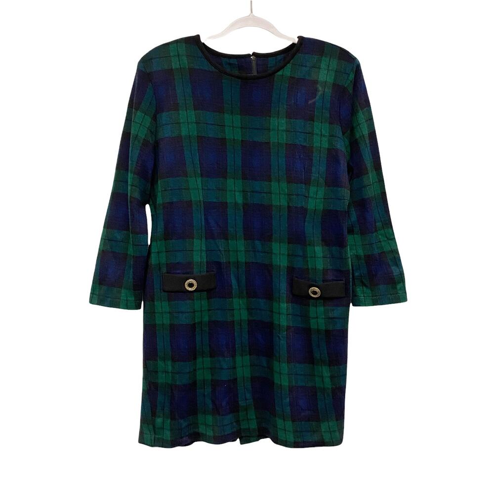 Vintage Paquette Byer CA Womens Tartan Plaid Long Sleeve Mini Dress